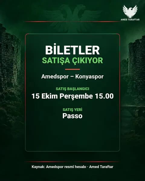 Amedspor – Konyaspor maçının bilet satış tarihi belli oldu